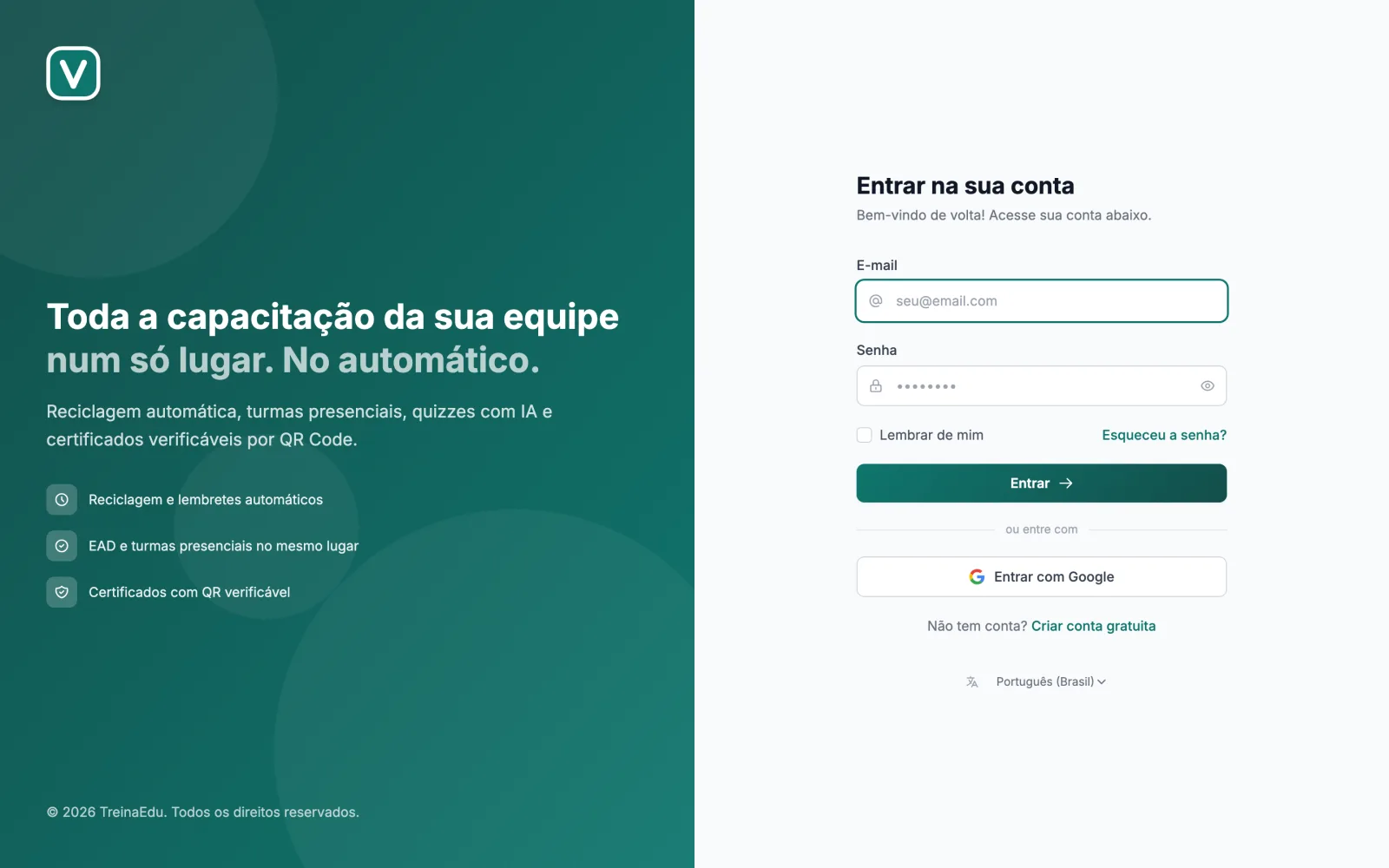 Tela de login exclusiva